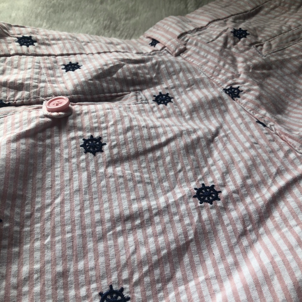 Seer sucker pink pinstripe nautical women’s shorts